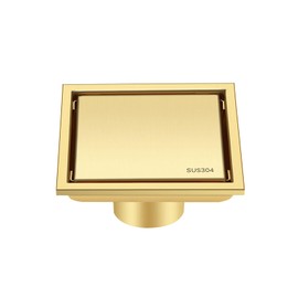 HEEDU Drenaje de Piso Cuadrado 11 * 11CM, SUS304 Acero Inoxidable Coladeras de Desagüe, Desodorante de Anti-Obstrucción con Funda Invisible Extraíble (Oro Cepillado)