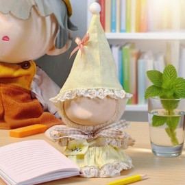 17cm Plush Doll Clothes (No Doll Included): Yellow Elf 4PCS Outfit for Plush Display Figures – Includes Hat, Skirt, Bag, and Underwear for 17cm Collectible Dolls Yellow