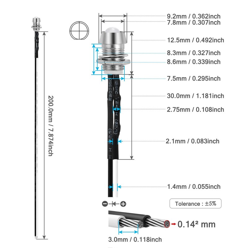 CHANZON [UL Cable] Pack of 5 8 mm Panel Mount