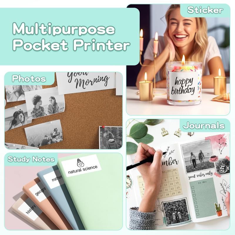 JADENS Mini Sticker Printer-2 Inch Bluetooth Thermal Pocket Printer,Inkless Portable