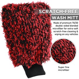 TAKAVU New Car Wash Mitt, 2 Pack Premium Cyclone Microfiber Washing Gloves, Holds Tons of Sudsy Water for Effective Washing, Machine Washable, Lint Free, Scratch Free (Red & Black)