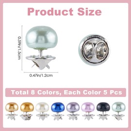 GORGECRAFT 1 Box 40Pcs 8 Colors Pearl Cover Buttons Colorful Plastic Detachable Reusable Round Pearls No Sew Shirt Brooch Pins Covers up Button for Clothes Dress Coat Decoration Women Accessories