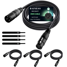 BAINESS 10ft Flexible DMX Cable 3 Pin Signal XLR Male to Female DMX Cables Wire for Stage Lighting, DJ Lights, Moving Head & Par LED Fixtures, Black, 4 Pack