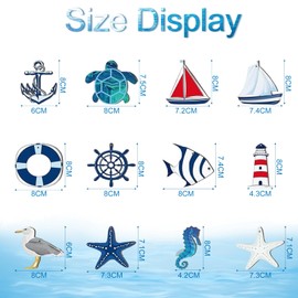 FULHANY 24 Pieces Maritime Decoration Fishing Net Decoration Maritime Starfish Anchor Lighthouse Fish Coconut Palm Suitable for Mini Fish Net Wall Decoration