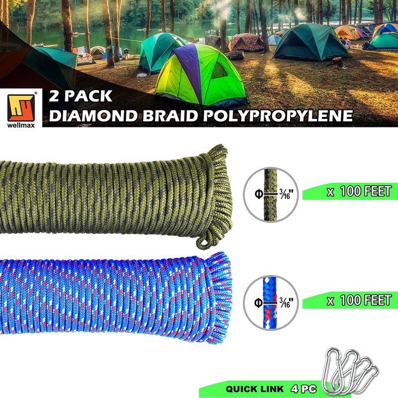 Wellmax Diamond Braided Polypropylene Rope with Uv Treatment and Weather