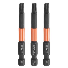 sourcing map 3pcs T27 Torx Head Screwdriver Bit 2.56" (65mm) Long 1/4" Hex Shank Magnetic No Hole Tamper Proof 6 Point Star Screw Driver Drill Bits Phosphate S2 Steel Industrial Power Tools