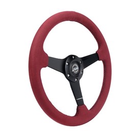 NRG Innovations NRG-RST-037MB-BUA 350mm Sort Steering Wheel (1.5' deep) Burgundy Micro Suede with Black stitching - Matte Black Solid Spokes