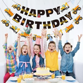 Construction Happy Birthday Banner Vehicle Truck Banner Excavator Decorations for Construction Theme Birthday Party Decor