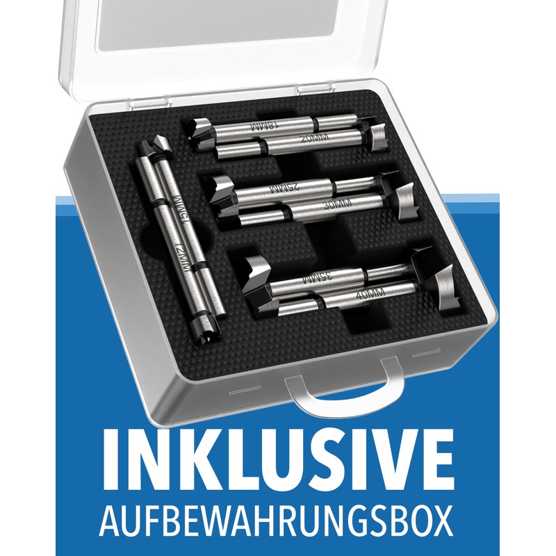 Forstner Drill Bit Set 8 Pieces [12-40mm Including Storage Box]