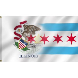 Chicago And Illinois Combination Flag 2X3FT, Chicago City And State Friendship Flags,Both Sides Printed, Men Women Banner,Vibrant Colors, Double Stitched with 2 Brass Grommets, Bar Garden Street Decoration, GYM, Office Decor,Indoor Outdoor Use,Gifts. (IL