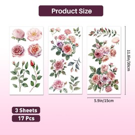 PLIGREAT 3 Sheets Pink Floral Rub on Transfers for Crafts Watercolor Flower Furnitures Rub on Stickers for Wood Dressers Wardrobe Decor Old Furniture Renovation Decor Transfer Stickers