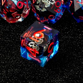 YEMEKO Skull DND Dice, Sharp Edge Handmade Dice Set for Dungeons and Dragons Ttrpg, Multi-Sided RPG Polyhedral Resin Roleplaying (Blue Pink)