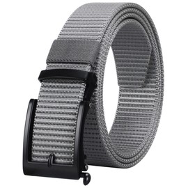 Bullko Mens Webbing Nylon Belt Adjustable Slide no Ratchet Golf Click Belts for men Grey fit pants below 40"