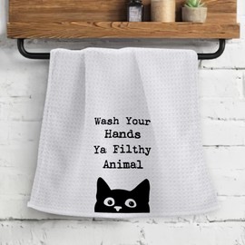 OHSUL Wash Your Hands Ya Filthy Animal Highly Absorbent Kitchen Towels Dish Towels Dish Cloth,Funny Black Cat Hand Towels Tea Towel for Bathroom Kitchen Decor,Cat Lovers Girls Women Gifts
