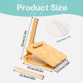 2026 New Model Upgraded Wooden Tortilla Press,10 Inches Rotatable,with Rolling Pin & 50 Pcs Parchment Paper, for Homemade Tortillera, Roti, Chapati, Taco, Pataconera, Burritos