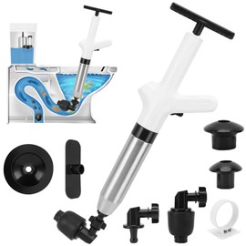 MEKOTRIN Toilet Plunger Drain Clog Remover, High Pressure Air Drain Remover Tool with Real-Time Barometer, Stainless Steel Clog Toilet Cleaner for Bathroom Kitchen Commercial Floor Sink(White)