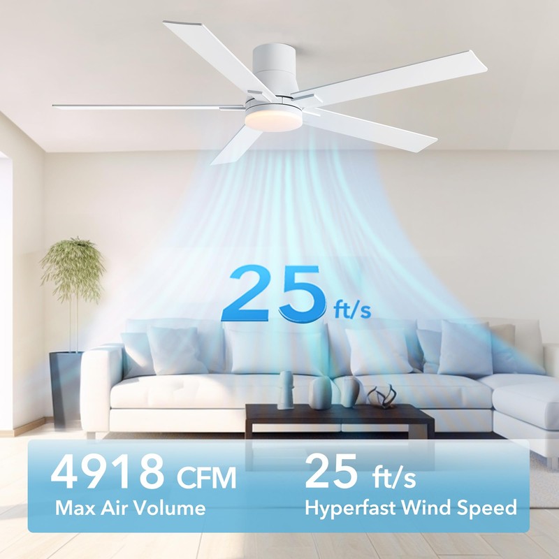 Rayqueen 60 Inch Ceiling Fans with Lights and Remote,Flush Mount