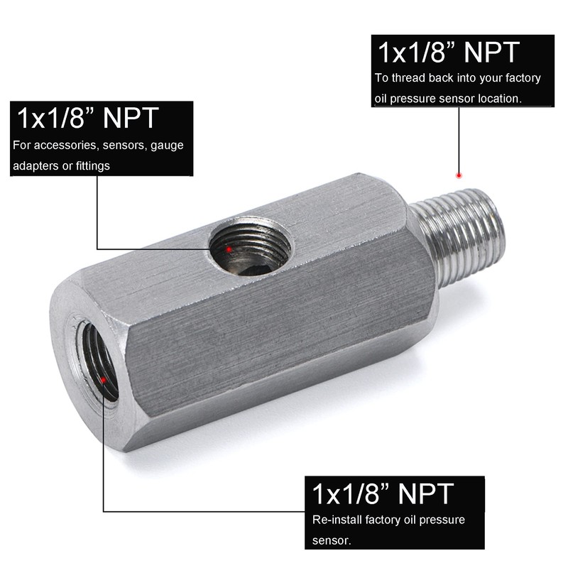 1/8'' BSPT Oil Pressure Sensor Sendor Tee Adapter to 1/8