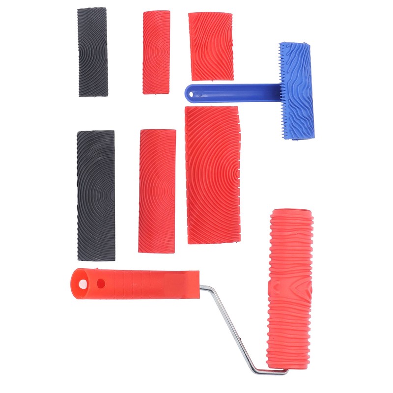 Wood Graining Roller with Handle Rubber Wood Pattern Texture Painting