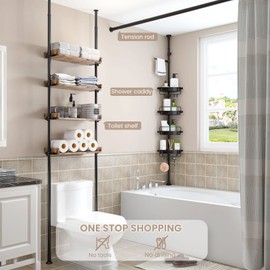 ALLZONE Rustproof Shower Caddy Corner for Bathroom,Bathtub Storage Organizer for Shampoo Accessories,4-Tier Adjustable Shelves with Tension Pole,56 to 114 Inch, Black