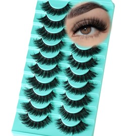APCYUST APCYUST Lashes Volume Mink Eyelashes 10 Pairs Cateye Lash Strips Wispy Cat Eye Lashes Natural Look Short Thick Fluffy False Strip Eyelash Full Small Fake Lashes Pack Black Pesta?as Postizas for Women