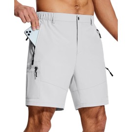 SERAMY Mens Hiking Cargo Shorts 7" Inseam 6 Zipper Pockets Stretch Quick Dry Lightweight Short for Golf Casual Fishing Work Bright Grey L