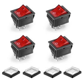 4 PCs Waterproof Rocker Switches ON-Off Boat Rocker Switch 4 Pin Red Light with Cover DPS AC 250V 16A 125V 20A for Electrical Machine Products, Red