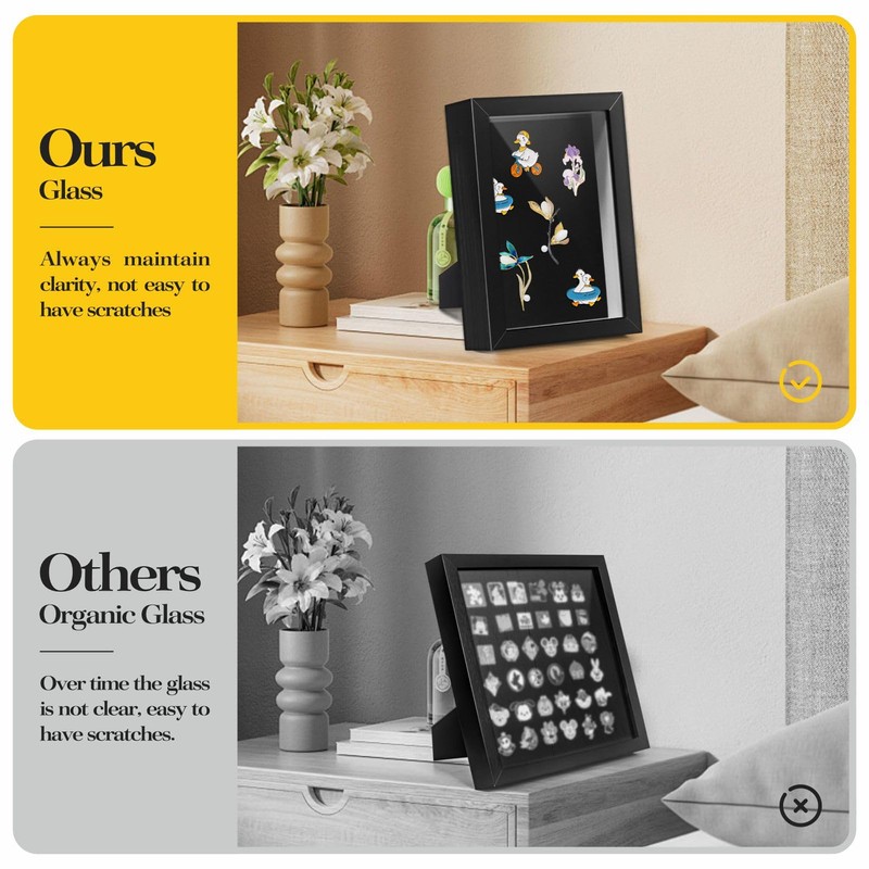 Black Lapel Pin Display Case, 4x6 Shadow Box Frame for