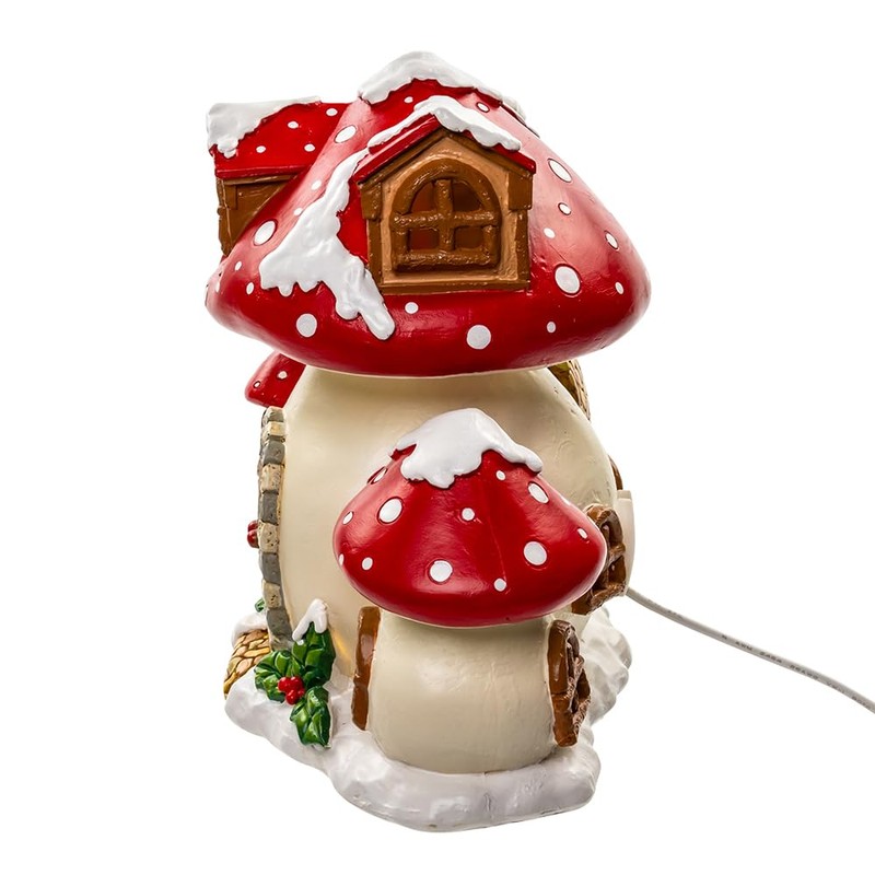 Kurt Adler 8.5-inch Merry Little Mushrooms Cottage Tabletop