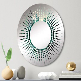 DesignQ Skyscrapers wall mirror, Oval 0 mirror, Round Green bathroom mirror, Skyscrapers vanity mirror Verdant Jade Urban Mosaic printed mirror decor, oval mirror 20x30
