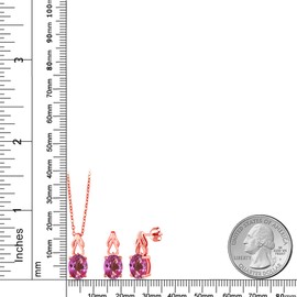 Gem Stone King 18K Rose Gold Plated Silver Pink Mystic Topaz Pendant and Earrings Jewelry Set For Women | 6.60 Cttw | Oval 9X7 | Gemstone Birthstone | with 18 Inch Chain