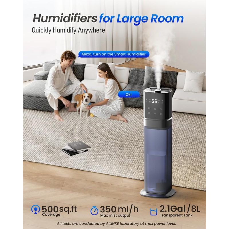 AILINKE Smart Humidifier Large Room, 2.1Gal/8L Humidifiers for Bedroom with