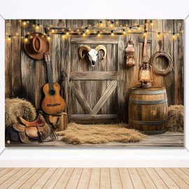Western Cowboy Background, 210 x 150 cm Wild West Party Decorations Rustic House Barn Background Rodeo Decor Banner Western Photography Props for Birthday Party Supplies