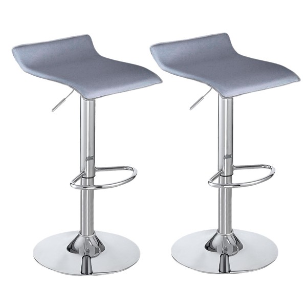 Panana Set of 2 Bar Stools Pub Home Breakfast Barstools Armless Backless Square Seat Swivel Chair (Grey)