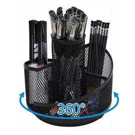 CRITIVE-S 360° Rotating Pen Holder for Desk, Pen Pot desk tidy organiser 5 Compartments, Makeup Brush Holder Pencil Pot, Makeup Skincare Organiser Stationery Storage Organiser for Office School Home