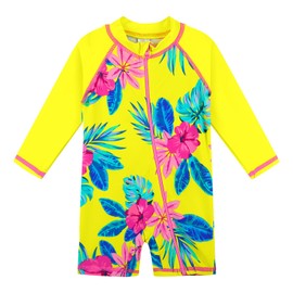 XFGIRLS Little Girls One Piece Bright Swimwear One Piece Rash Guard Beach Wear Quick-Dry Full Zipper with Shorts 2-3T