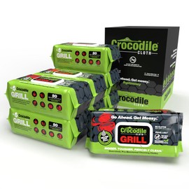 Crocodile Cloth Grill - 8 pack. 640 (15" x 10") Plant-based Cleaning Wipes. Safe on Skin & Multiple Surfaces. Infused with Aloe & Vitamin E. Large, Pre-Moistened & Absorbent.