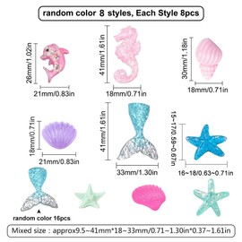SUNNYCLUE 1 Box 80Pcs 10 Styles Animal Cabochons Colorful Sea Ocean Animals Slime Charms Transparent Fishtail Mermaid Dolphin Resin Cabochon Flatback for Scrapbooking DIY Jewelry Crafts, Random Style