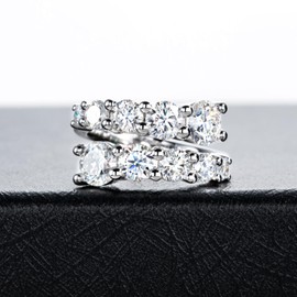 Raivari Moissanite Engagement Rings 4.2CT D Color VVS1 Clarity Round Cut 925 Sterling Silver Ring White Gold Plated Open Ring Half Eternity Wedding Bands for Women Her with Certificate8.5