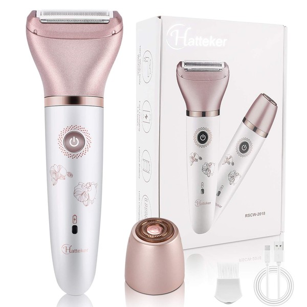 Electric Razor for Women - RenFox Women Electric Shaver 2 in 1 Wet & Dry USB Rechargeable Women Shaver for Legs Underarms and Bikini 2 Changeable Hair Removal Heads (Rose Gold)