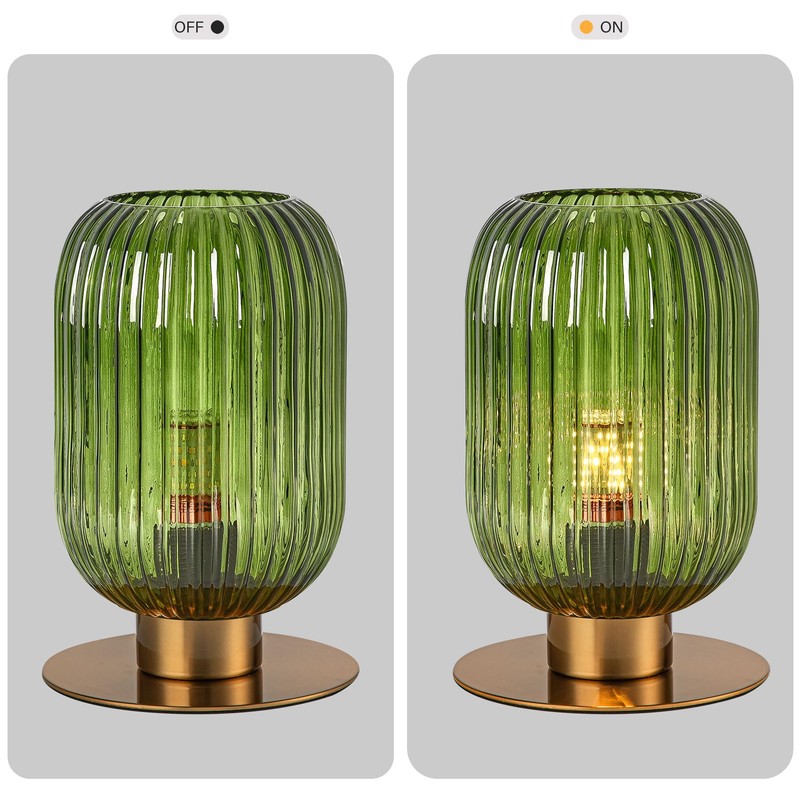 Soutas Green Glass Table Lamp, Mid Century Modern Table Lamp