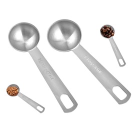 Lhbwhiz Pack of 2 Coffee Spoons, Stainless Steel Coffee Scoop, Measuring Spoon, Reusable Coffee Dosing Spoon, Metal Spoon with Long Handle, Coffee Solder, for Measuring (Round, 10 ml and 15 ml)