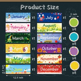 Zonon 48 Pieces Holiday Monthly Headliners Set 12 Months of The Year Headers Seasonal Monthly Bulletin Board Borders with 36 Round Blank Confetti Cutouts(Cute Style)