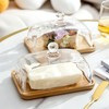 MKLZ Glass Butter Dish with Bamboo Lid, Clear Domed Cheese