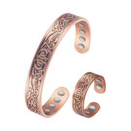 EnerCoppeX Copper Bracelets for Women, Adjustable Copper Magnetic Ring, Magnetic Bangles Brazaletes for Men, Pure Copper Magnetic Jewelry Set