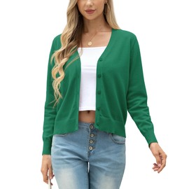 GRECERELLE Women's Cardigan Elegant Lightweight V-Neck Long Sleeve Button Down Winter Jacket Cardigan for Women, dark green