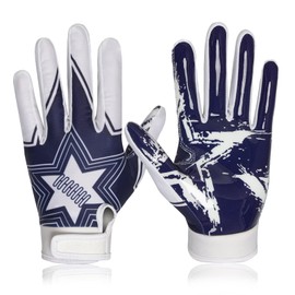 RIGWARL Football Gloves Men, Youth & Adult Football Gloves, Performance Enhancer Receiver Gloves with Super Tacky Grip for Ultimate Experience, Adult & Youth Sizes (Blue & White, Youth-M)