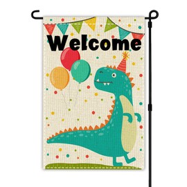 Welcome Garden Flag for Outside Green Dinosaur Hello Garden Spring Yard Flags Double Sided House Flag Banners For Decorative Seasonal Garden Flags 12x18 inch