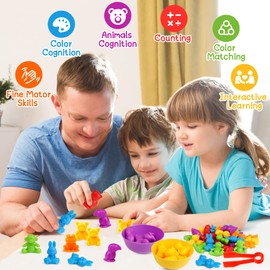 Skrtuan Counting Animals Color Sorting Matching Games with Sorting Bowls Montessori Sensory Early Educational Toys Learning Fine Motor Skill & Counting Math Toys Gift for 3 4 5 Year Old Boys Girls