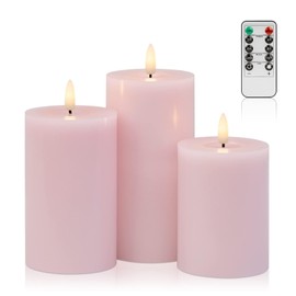 Pink Flameless Candles with Remote and Timer, Real Wax LED Pillar Candles for Living Room Decor, Battery Operated Fake Candles for Bedroom Bathroom Shelf Wedding Home Decor Valentines Day Decorations